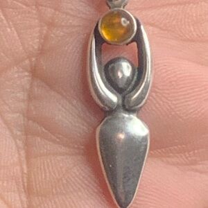 Silver and Amber Pendant Necklace. Stamped. Such a beautiful piece!